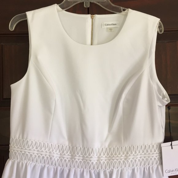 Calvin Klein Size 12 White Fit & Flare Dress - Picture 5 of 9